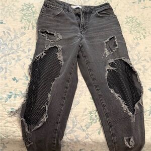 Zara Gray Distressed Boyfriend Jeans